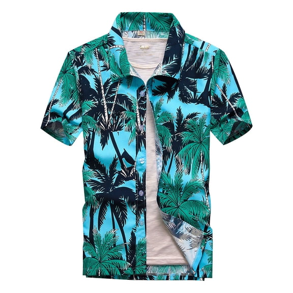 Jinda Men's Short Sleeve Button Down Hawaiian Shirt Soft Shirt Button Up Beach Holiday Casual Button Up Shirt Cyan Medium