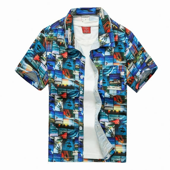 SWSMCLT Men's Hawaiian Shirt Summer Aloha Soft Shirt Short Sleeve Button Down Button Up Pocket Lightweight Top 79Dark Blue Small