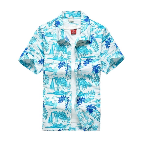 SWSMCLT Men's Hawaiian Shirt Summer Aloha Soft Shirt Short Sleeve Button Down Button Up Pocket Lightweight Top Patterned83 Large