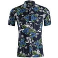 thumbnail image 1 of SWSMCLT Men's Aloha Button Up Shirt Cotton Loose Short Sleeve Button Down Shirt Hawaii Button Up Cool Pocket Top Summer Navy15 Large, 1 of 4