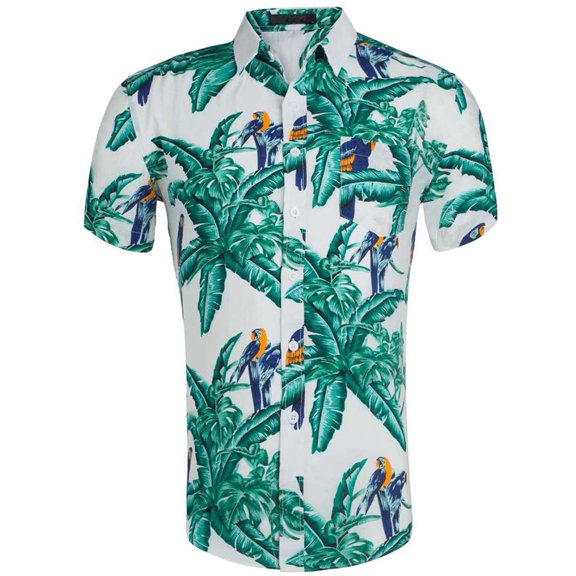 SWSMCLT Men's Aloha Button Up Shirt Cotton Loose Short Sleeve Button Down Shirt Hawaii Button Up Cool Pocket Top Summer Royal Blue5 Large