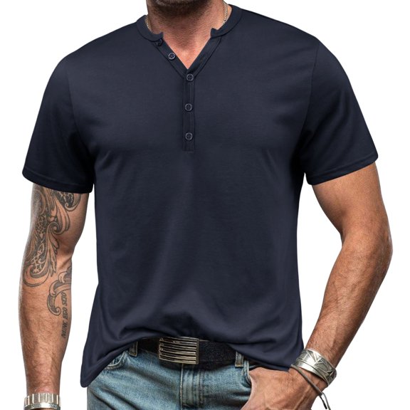 SWSMCLT Men's Short Sleeve Henley Shirt Summer Solid Tee Cotton T Shirt Slim Fit Soft Fashion Button Lightweight Casual Comfy Royal Blue 3X-Large
