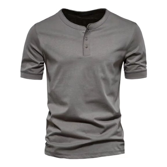 SWSMCLT Men's Short Sleeve Henley Shirts Button Classic Solid Soft T Shirt Fitted Cotton Top Lightweight Summer Tee Fall Thin Basic Dark Grey XX-Large