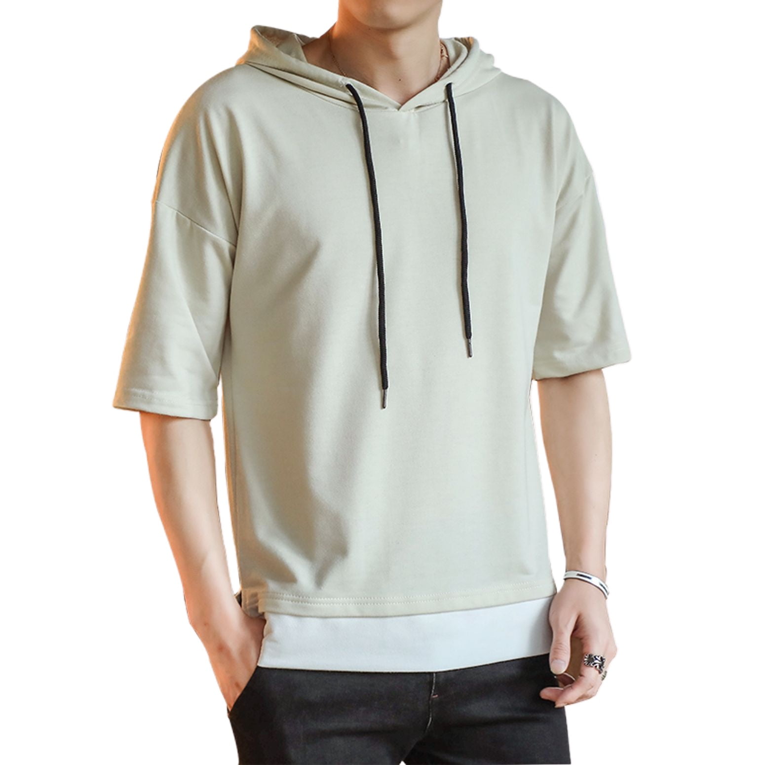 Jinda Men's Short Sleeve Hoodie Soft Summer Contrast Color Illusion ...
