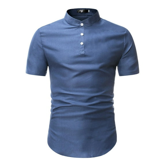 SWSMCLT Men's Short Sleeve Shirt Soft Button Down Shirt Button Up Slimming Top Fitted Business Casual Summer Blue 3X-Small