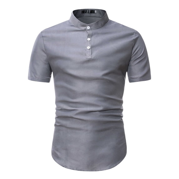 SWSMCLT Men's Short Sleeve Shirt Soft Button Down Shirt Button Up Slimming Top Fitted Business Casual Summer Grey Large