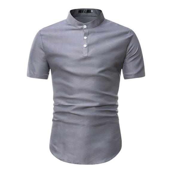 SWSMCLT Men's Short Sleeve Shirt Soft Button Down Shirt Button Up Slimming Top Fitted Business Casual Summer Grey XX-Small