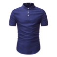 thumbnail image 1 of SWSMCLT Men's Short Sleeve Shirt Soft Button Down Shirt Button Up Slimming Top Fitted Business Casual Summer Navy 3X-Small, 1 of 4