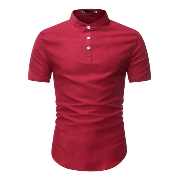 SWSMCLT Men's Short Sleeve Shirt Soft Button Down Shirt Button Up Slimming Top Fitted Business Casual Summer Red X-Small