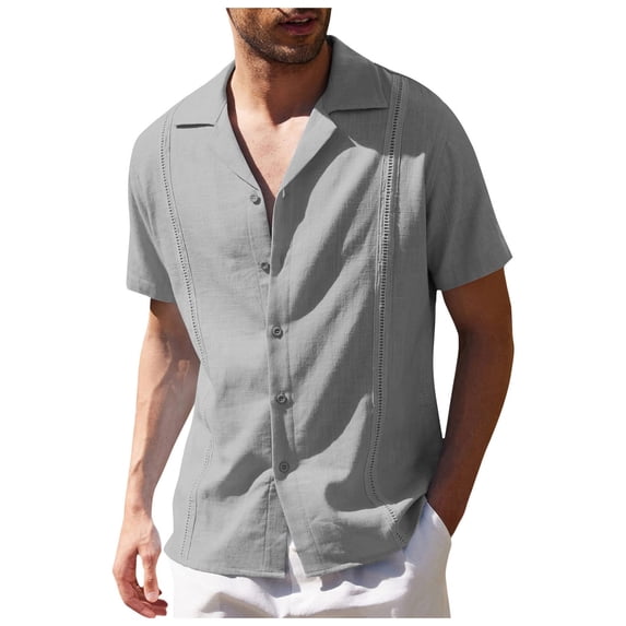 SWSMCLT Men's Short Sleeve Shirt Button Down Shirts Soft Top Button Summer Lightweight Beach Cotton Holiday Grey Small