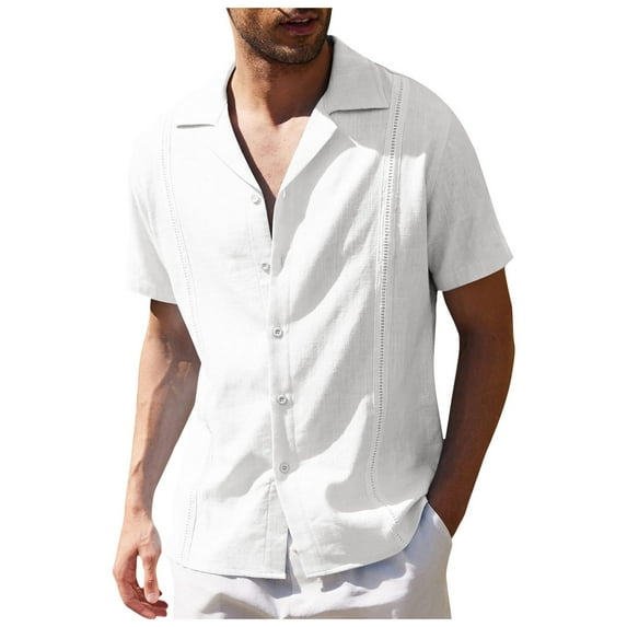 SWSMCLT Men's Short Sleeve Shirt Button Down Shirts Soft Top Button Summer Lightweight Beach Cotton Holiday White X-Large