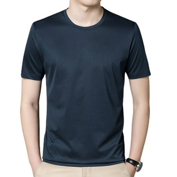 SWSMCLT Men's Soft Casual Tshirt Short Sleeve Shirt Solid Silk Slim Fit Top Basic Crew Neck Summer Tees Comfy Dark Green Small