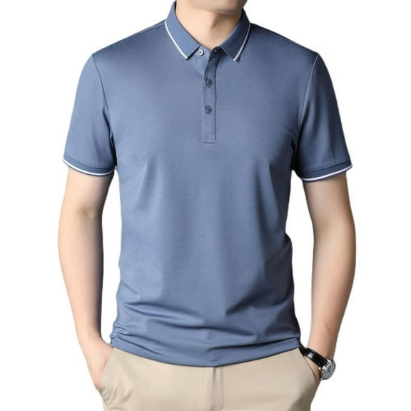 SWSMCLT Men's Short Sleeve Fitted Polo Shirt T Shirt Cotton Tshirt Soft Lightweight Work Fashion Thin Fall Blue Medium