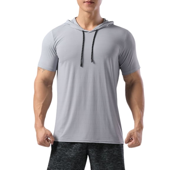 SWSMCLT Men's Short Sleeve T Shirt Soft Quick Dry Workout Top Running Stretch Slim Fit Comfy Tees Cool Summer Hooded Tshirt Grey XX-Large