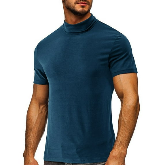 SWSMCLT Men's Short Sleeve T-Shirt Soft Summer T Shirt Classic Comfy Musle Tee High Neck Fashion Fitted Solid Lightweight Navy XX-Large