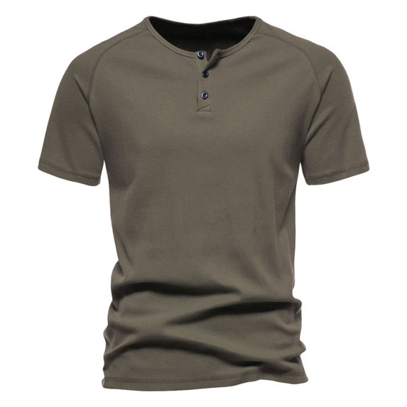 SWSMCLT Men's Short Sleeve Top Summer Fitted T-shirt Cotton Tshirt Vintage Crew Neck Henley Shirt Lightweight Army Green Large