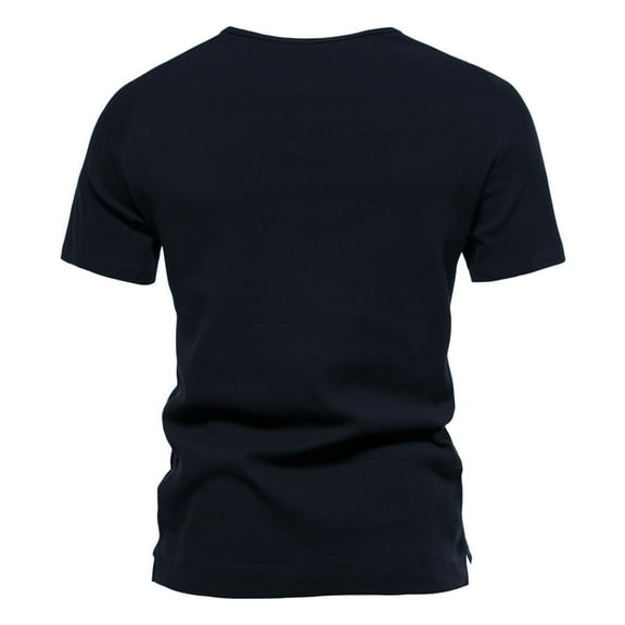 SWSMCLT Men's Short Sleeve Top Summer Fitted T-shirt Cotton Tshirt Vintage Crew Neck Henley Shirt Lightweight Navy Small
