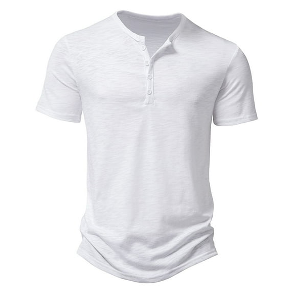 SWSMCLT Men's Short Sleeve Top Soft Polo Thin Button Casual Tee T Shirt Basic Cool Slim Fit Summer Cotton Comfy White X-Large