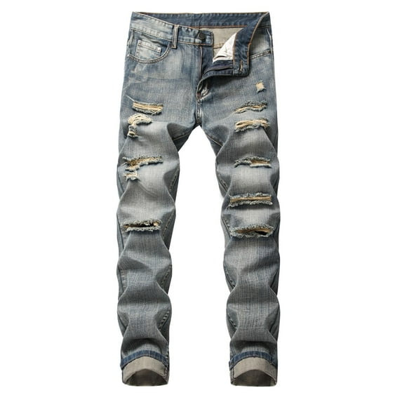 SWSMCLT Men's Denim Patchwork Autumn Chic Denim Pant Slim Fit Jeans Stretch Trousers Style2 38