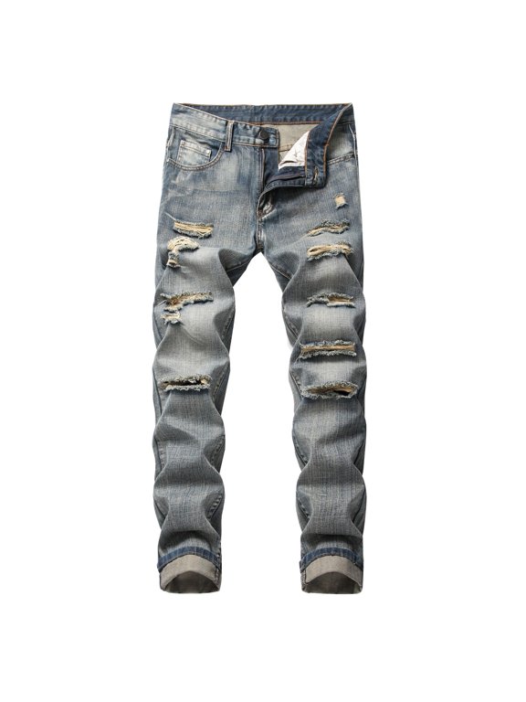 Men's Denim Patchwork Autumn Chic Denim Pant Slim Fit Jeans Stretch Trousers Style2 40