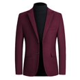 thumbnail image 1 of SWSMCLT Men's Long Sleeve Two Button Blazer Jacket Slim Fit Sport Coat Thick Solid Suit Jacket Office Work Wool Blend Dress Coat Business Casual Notch Lapel Flap Pocket Burgundy 46, 1 of 2