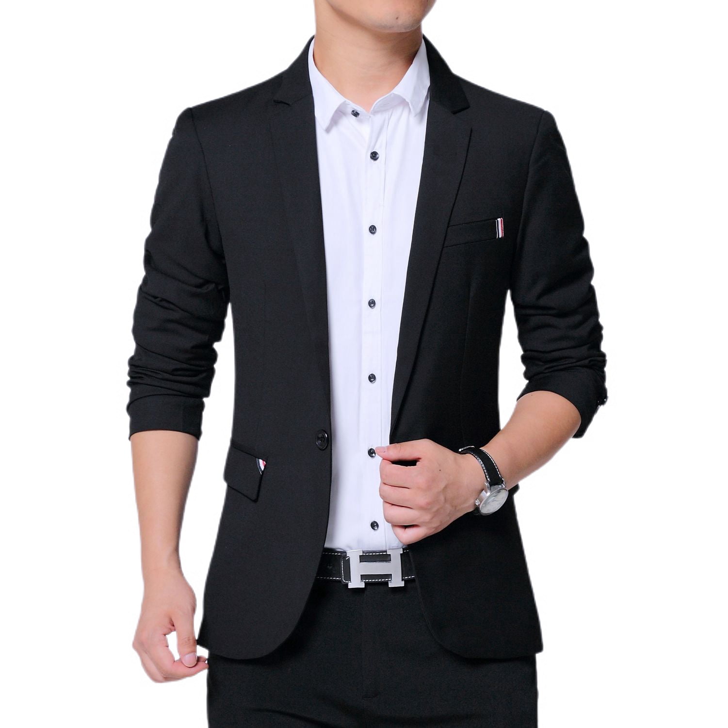 Jinda Men's Slim Fit Suit Jacket Casual Blazer Business Long Sleeve Fitted  Fall Semi Formal Suit Separate Black 32