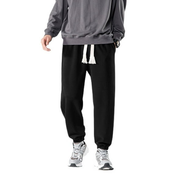 SWSMCLT Men's Snow Sweatpants Cotton Comfy Pants Drawstring Joggers Soft Winter Fashion Athletic Pocket Black X-Large