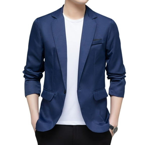 SWSMCLT Men's Soft Blazer Suit Work Pocket Fitted Outerwear Long Sleeve Button Spring Sport Coat Suit Jacket Navy Small