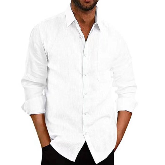 SWSMCLT Men's Soft Button Down Shirt Cotton Lightweight Pleated Casual Top Linen Basic Button Down Shirt White Medium