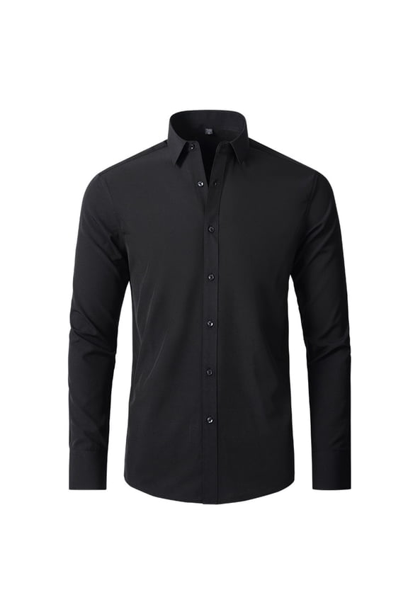 Jinda Men's Soft Button Down Shirt Long Sleeve Dress Shirt Formal Fashion Summer Cotton Spandex Button Up Shirt Black 16.5