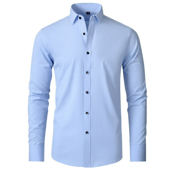 Jinda Men's Soft Button Down Shirt Long Sleeve Dress Shirt Formal Fashion Summer Cotton Spandex Button Up Shirt Blue 18.5