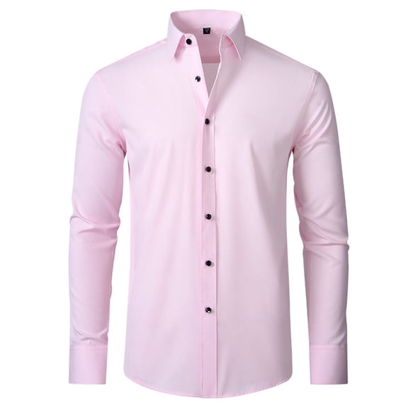 Jinda Men's Soft Button Down Shirt Long Sleeve Dress Shirt Formal Fashion Summer Cotton Spandex Button Up Shirt Pink 17.5