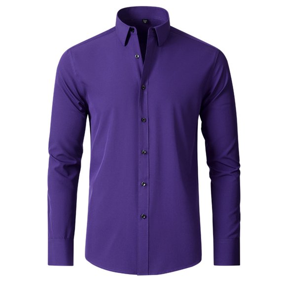 Jinda Men's Soft Button Down Shirt Long Sleeve Dress Shirt Formal Fashion Summer Cotton Spandex Button Up Shirt Purple 18