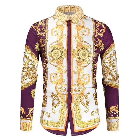 SWSMCLT Men's Long Sleeve Vintage Top Floral Printed Dress Shirt Soft Button Down ShirtCasual Fitted Fall Shirts Purple X-Large