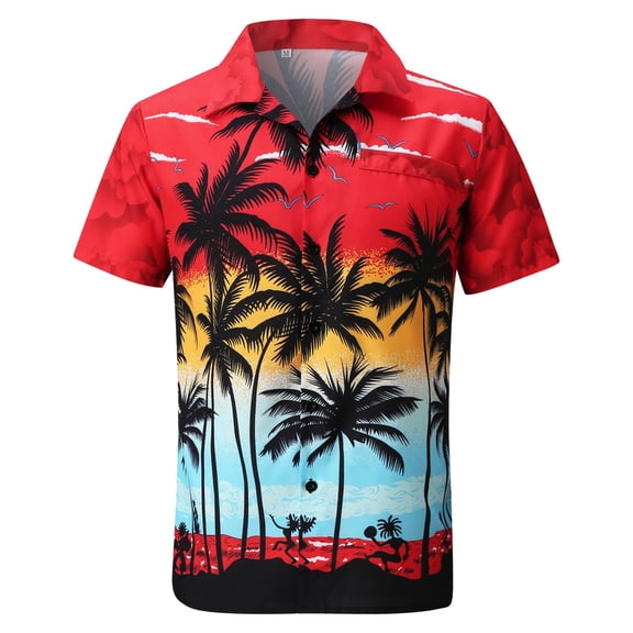 SWSMCLT Men's Soft Hawaiian Shirt Aloha Summer Fashion Shirts Printed Short Sleeve Button Down Cotton Red Small