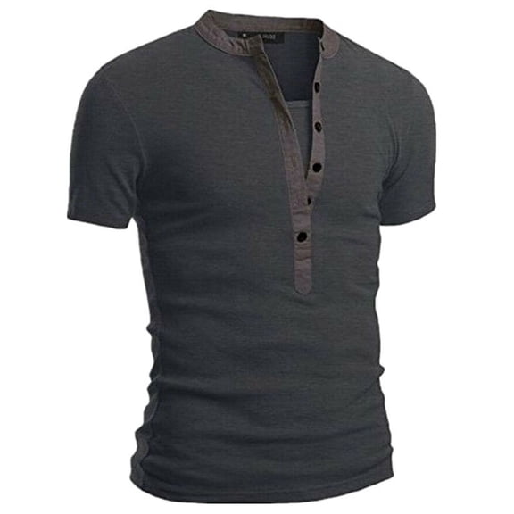 SWSMCLT Men's Soft Henley Shirt Lightweight Tee Plain Slim Fit T Shirt Casual Fashion V Neck Lightweight Classic Summer Dark Grey Large