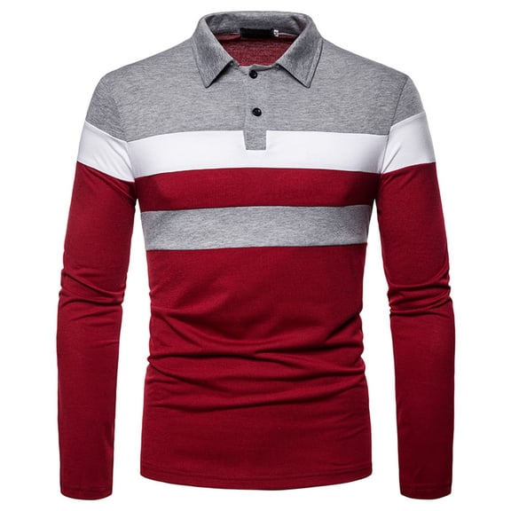 SWSMCLT Men's Slim Fit Fall Casual Cotton Classic Soft Polo Shirt Button Shirt Fashion Modern Long Sleeve Red Small