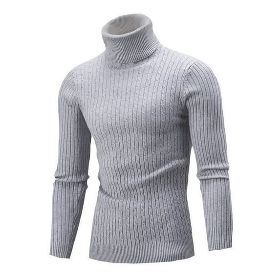 SWSMCLT Men's Soft Pullover Sweaters Knit Knitwear Slim Fit Stretchy Top Long Sleeve High Neck Warm Winter Casual Thick Grey Large