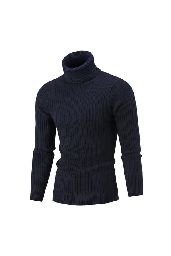 SWSMCLT Men's Soft Pullover Sweaters Knit Knitwear Slim Fit Stretchy Top Long Sleeve High Neck Warm Winter Casual Thick Navy Small