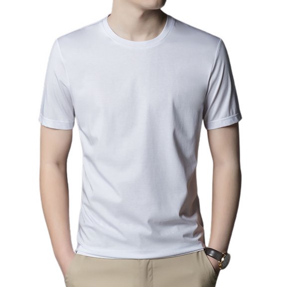 SWSMCLT Men's Soft Short Sleeve Shirt Lightweight T-shirt Solid Summer Top Basic Crew Neck Tee Cool Slim Fit White XX-Small