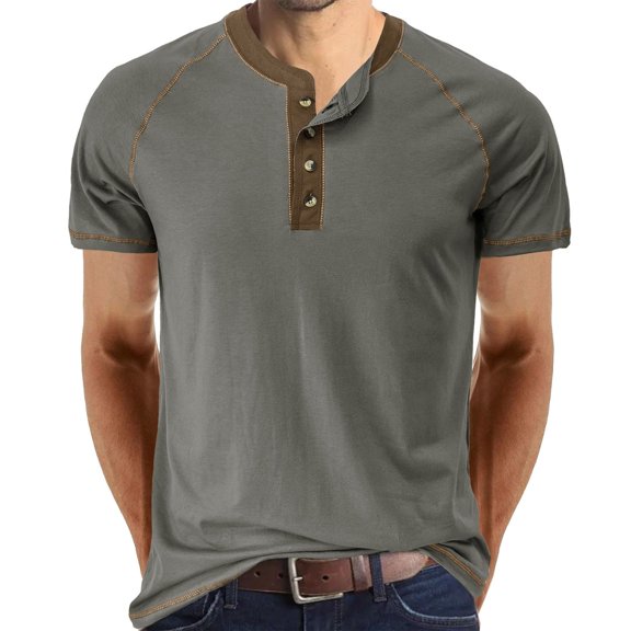 Jinda Men's Soft T Shirt Cotton Short Sleeve Henley Shirt Fashion Stretch Summer Lightweight Slim Fit Tee Dark Grey Large