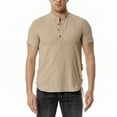 thumbnail image 1 of SWSMCLT Men's Soft T Shirt Short Sleeve Henley Shirt Linen Summer Top Cotton Button Cool Basic Crew Neck Khaki X-Large, 1 of 4