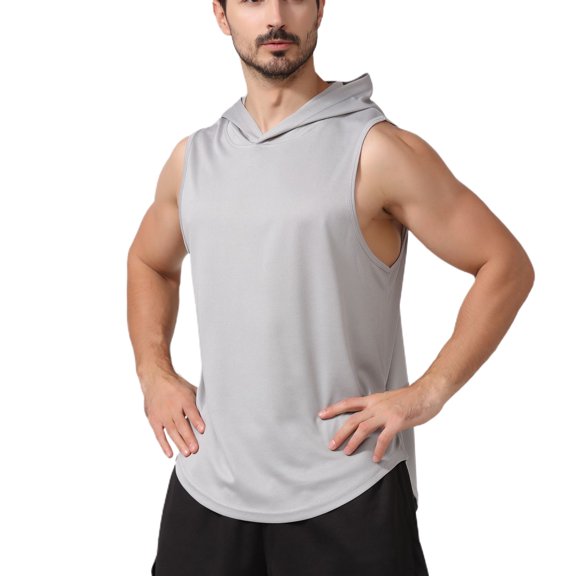SWSMCLT Men's Soft Tank Top Running Light Workout Hoodies Vest Sleeveless Basic Hooded Loose Slim Fit Summer Grey Small