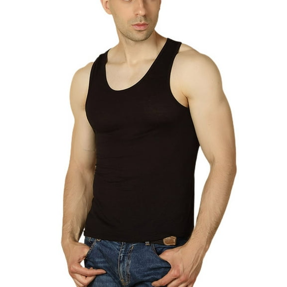 SWSMCLT Men's Soft Tank Top Workout Home Basic Spring Top Vest Sleeveless Summer Loose Casual Spandex Cozy Black Large