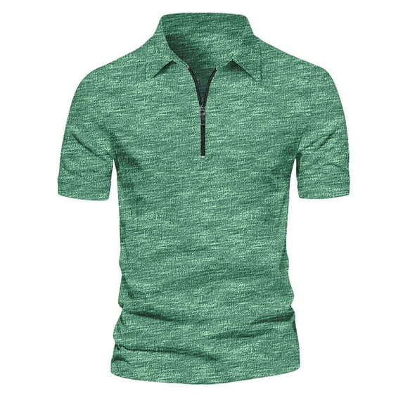 Jinda Men's Soft Top Short Sleeve T Shirt Cotton Summer Lightweight Casual Comfy Half Zip Zip Up T-shirt Green XX-Large