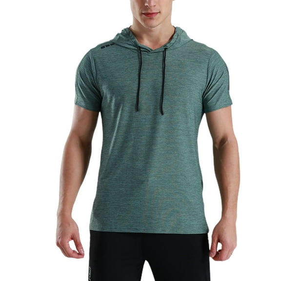 Jinda Men's Soft Workout Shirt Quick Dry Fit Slim Hoodie Short Sleeve Gym Top Lightweight Summer Cool Hooded Tshirt Green Medium