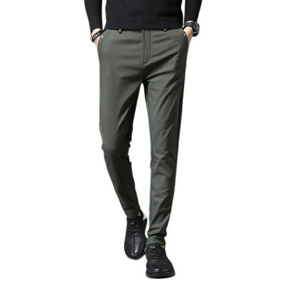 SWSMCLT Men's Business Winter Casual Slim Fit Stretch Casual Pants Ankle Pants Soft Drawstring Trousers Army Green1 34