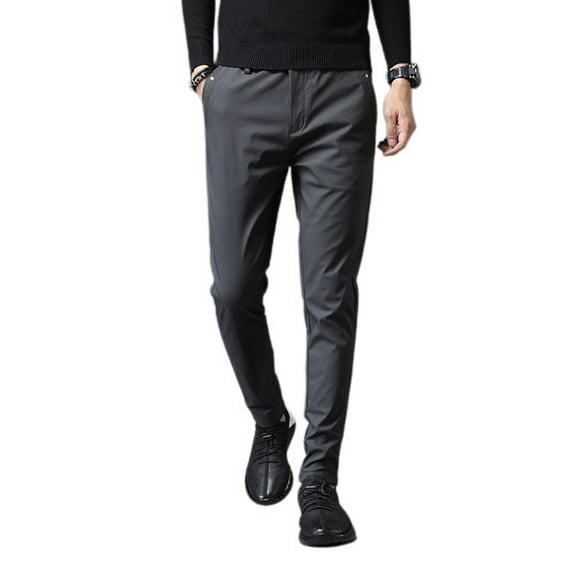 SWSMCLT Men's Business Winter Casual Slim Fit Stretch Casual Pants Ankle Pants Soft Drawstring Trousers Dark Grey1 38