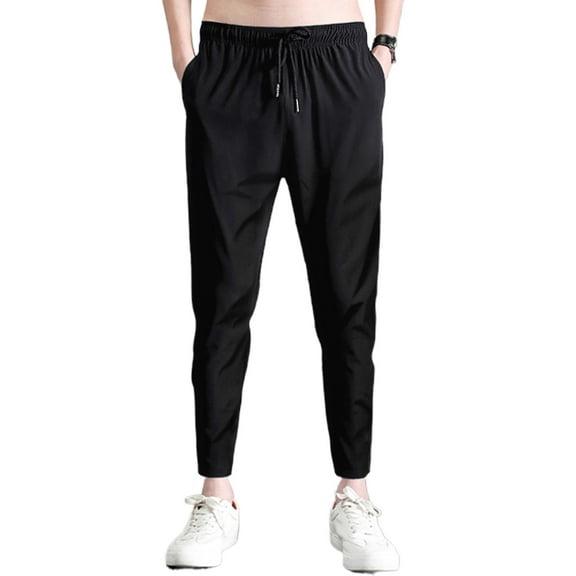 Jinda Men's Stretch Pants Slim Fit Trousers Drawstring Elastic Waist Spandex Lightweight Comfy Casual Pants Black Small