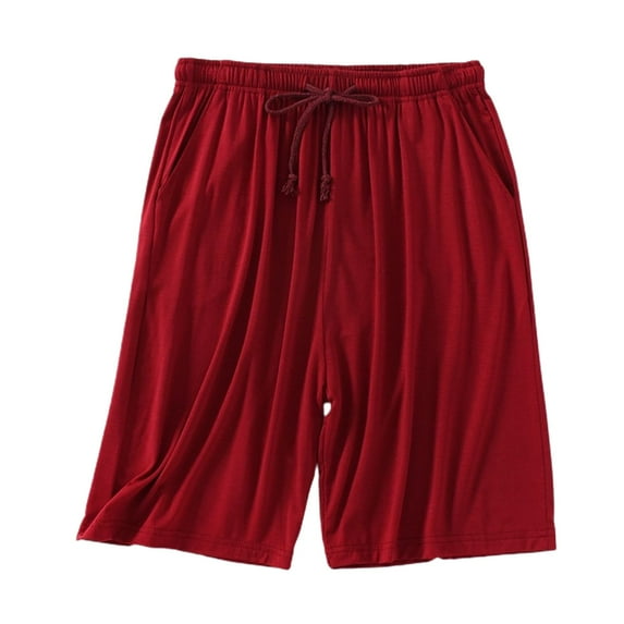 Jinda Men's Summer Pajama Shorts Soft Pjs Short Bottoms Comfy Fall Spring Loose Baggy Modal Knee Length Burgundy XX-Large